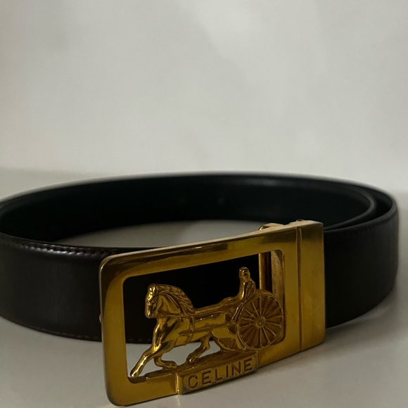 Authentic Celine Leather Belt with Gold Horse Carriage Buckle 36” - Picture 2 of 6